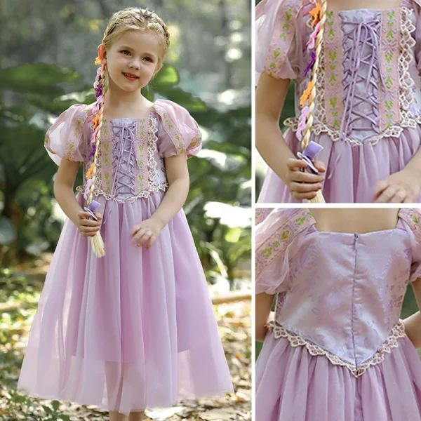 Lovely Lavender Birthday Flower Girl Dresses 2023 A-Line / Princess Square Neckline Short Sleeve Floor-Length / Long Flower Girl Dresses