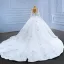 Luxury / Gorgeous Sparkly White Handmade  Beading Pearl Rhinestone Sequins Wedding Dresses 2022 Ball Gown Scoop Neck Long Sleeve Backless Royal Train