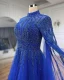 High End Elegante Lindgrün Handgefertigt Perlenstickerei Pailletten Ballkleider 2024 A Linie Stehkragen Lange Ärmel Sweep / Pinsel Zug Ball Festliche Kleider