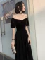 Chic / Belle Noire Daim Robe De Bal 2022 Princesse De l'épaule Manches Courtes Dos Nu Longue Promo Robe De Cérémonie