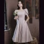 Chic / Beautiful Nude Pearl Homecoming Graduation Dresses 2023 A-Line / Princess Satin Square Neckline Short Sleeve Backless Floor-Length / Long Formal Dresses