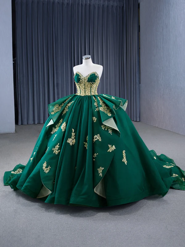 High-end Vintage Mørk Grønn Beading Perle Paljetter Gripende Ruffles Ballkjoler 2024 Ballkjole Kjæreste Korsett Uten Ermer Ryggløse Domstol Tog