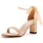 Sexy Beige Perle Knöchelriemen Schleife Sandalen Damen 2023 7 cm Thick Heels Peeptoes Ball Sandaletten Hochhackige