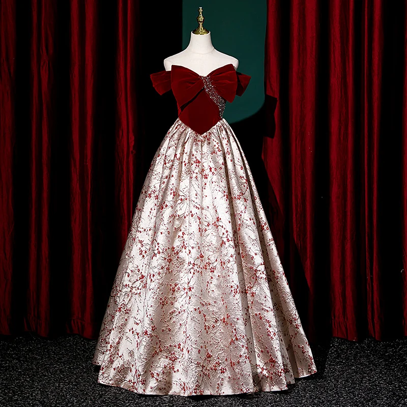 burgundy rhinestone dress Miss Circle Women Mellie Burgundy Regular-Length Rhinestone Mesh Low Back Mermaid Gown - Burgundy main image 0