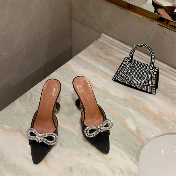 Chic / Beautiful White Street Wear Rhinestone Bow Womens Sandals 2022 10 cm Stiletto Heels Open / Peep Toe Sandals High Heels
