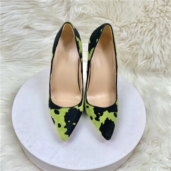 Chic / Beautiful Green Camouflage Prom Pumps High Heels 2023 Leather 12 cm Stiletto Heels Pointed Toe Pumps