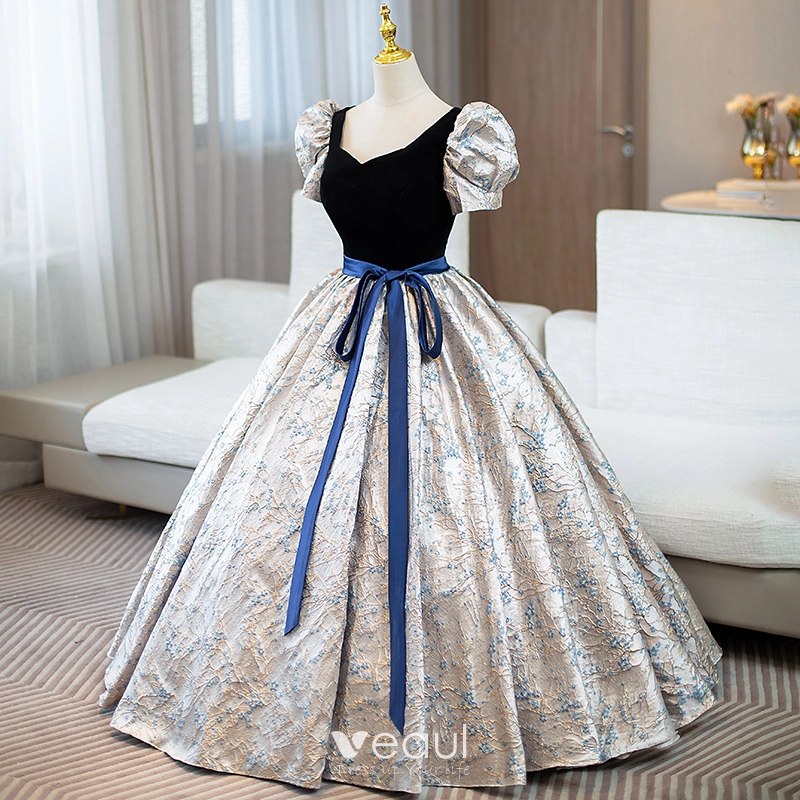 blue embroidered prom dress Chic Mermaid Blue Embroidery Applique Long Prom Dresses Evening Dress With  Slit JKL3003 main image 1