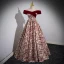 Elegant Burgundy Printing Prom Dresses 2023 A-Line / Princess Off-The-Shoulder Sleeveless Backless Floor-Length / Long Prom Formal Dresses