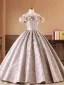 Elegant Nude Printing Prom Dresses 2026 Ball Gown Off-The-Shoulder Short Sleeve Backless Floor-Length / Long Formal Dresses