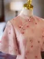 Chinese style Blushing Pink Printing Evening Party Cheongsam 2025 Trumpet / Mermaid High Neck Short Sleeve Floor-Length / Long
