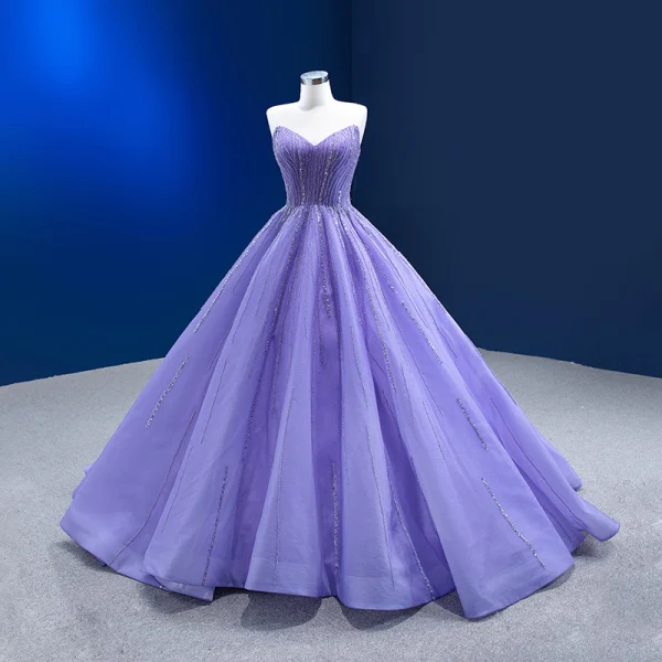 High End Lavendel Perlenstickerei Pailletten Ballkleider 2023 Ballkleid Bandeau Ärmellos Rückenfreies Sweep / Pinsel Zug Festliche Kleider
