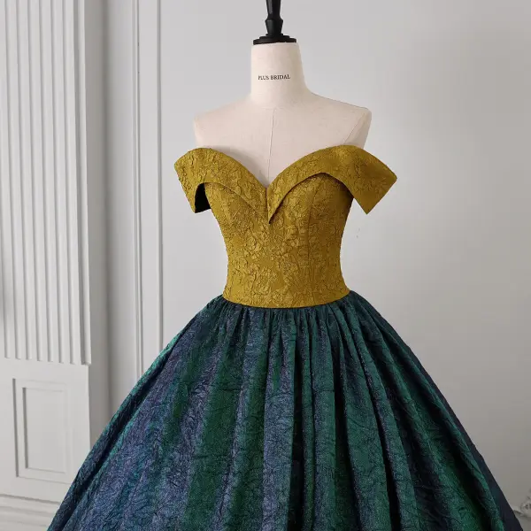 Vintage / Retro Dark Green Floor-Length / Long Prom Dresses 2026 Ball Gown Strapless Sleeveless Backless Formal Dresses