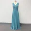 Modest / Simple Pool Blue Split Front Bridesmaid Dresses 2023 A-Line / Princess Chiffon V-Neck Sleeveless Backless Floor-Length / Long Bridesmaid Dresses