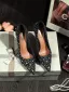 High-end Sexy Black Rhinestone Prom Pumps 2025 Leather 10 cm Stiletto Heels Pointed Toe Pumps High Heels