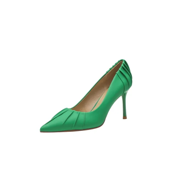 Modest / Simple Khaki Casual Leather Pumps 2022 8 cm Stiletto Heels Open / Peep Toe Pumps High Heels
