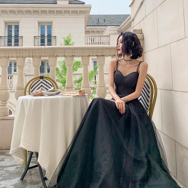 Sexy Noire Robe De Soirée 2022 Princesse Encolure Carrée Sans Manches Dos Nu Soirée Longue Robe De Cérémonie