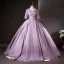 Vintage / Retro Elegant Lavender Beading Sequins Prom Dresses 2025 Ball Gown Scoop Neck Short Sleeve Backless Floor-Length / Long Formal Dresses