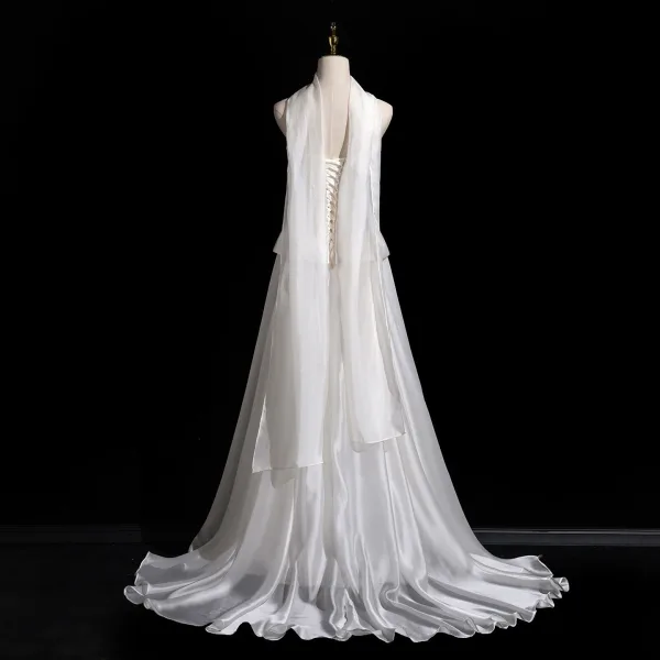 Modest / Simple Ivory Satin Wedding Dresses 2026 A-Line / Princess Strapless Sleeveless Backless Sweep Train