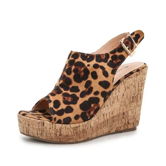 Vintage Retro Leopard Print Street Wear Womens Sandals 2022 11 Cm Wedges Open Peep Toe Sandals