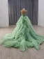 High-end Sage Green Cascading Ruffles Beading Sequins Prom Dresses 2025 Ball Gown Strapless Sleeveless Backless Chapel Train Prom Formal Dresses