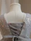 Bling Bling Grey Beading Pearl Sequins Birthday Flower Girl Dresses 2024 A-Line / Princess Scoop Neck Sleeveless Backless Bow Floor-Length / Long Tulle