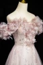 Élégant Rougissant Rose Appliques Paillettes Robe De Bal 2024 Princesse De l'épaule Manches Courtes Dos Nu Longue Promo Robe De Ceremonie