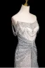 Sexy Silber Grau Perlenstickerei Pailletten Strass Abendkleider 2025 Meerjungfrau Bandeau Ärmellos Rückenfreies Sweep / Pinsel Zug Abend Festliche Kleider