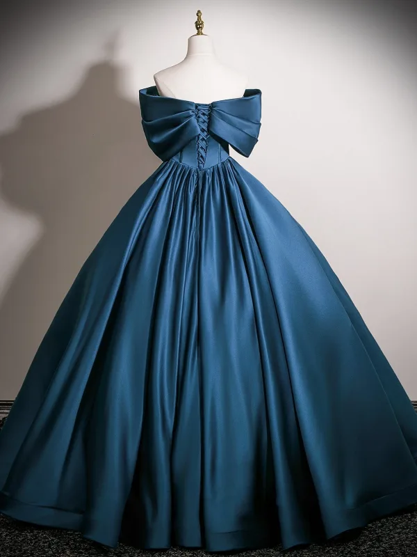 Vintage / Retro Navy Blue Prom Dresses 2025 Ball Gown Strapless Bow Sleeveless Backless Prom Formal Dresses