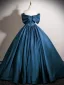 Vintage / Retro Navy Blue Prom Dresses 2025 Ball Gown Strapless Bow Sleeveless Backless Prom Formal Dresses