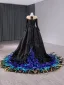 Ungewöhnlich Luxus / Herrlich Schwarz Perlenstickerei Pailletten Multifarben Feder Ballkleider 2024 Ballkleid Rundhalsausschnitt Lange Ärmel Hof-Schleppe Ball Festliche Kleider
