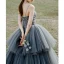 Classic Grey Cascading Ruffles Lace Flower Prom Dresses 2022 A-Line / Princess Spaghetti Straps Sleeveless Backless Sweep Train Prom Formal Dresses