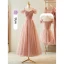 Simple Rougissant Rose Glitter Robe Demoiselle D'honneur 2023 Princesse Encolure Carrée Gonflée Manches Courtes Dos Nu Thé Longueur Robe Demoiselle D'honneur