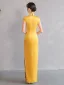 Vintage / Retro Chinese style Gold Lace Flower Split Front Cheongsam 2025 Trumpet / Mermaid High Neck Short Sleeve Floor-Length / Long Evening Party Cheongsam / Qipao