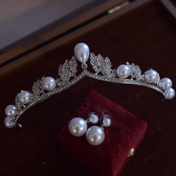 Fine Sølv Perle Rhinestone Legering Bryllup Armbånd Øredobber Tiara Har Tilbehor 2025