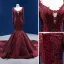 Luxury / Gorgeous High-end Burgundy Evening Dresses 2022 Trumpet / Mermaid Scoop Neck Beading Pearl Rhinestone Sequins Long Sleeve Royal Train Evening Party Formal Dresses