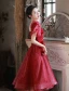 Chic / Beautiful Burgundy Homecoming Appliques Graduation Dresses 2024 A-Line / Princess Square Neckline Short Sleeve Backless Tea-length Formal Dresses
