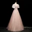 Charmant Rougissant Rose Paillettes Robe De Bal 2023 Princesse Encolure Carrée Manches Courtes Dos Nu Longue Robe De Ceremonie