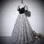 Élégant Noire Impression Robe De Bal 2022 Princesse Encolure Carrée Manches Courtes Dos Nu Longue Promo Robe De Ceremonie