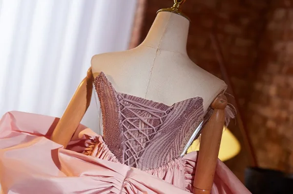 Lovely Blushing Pink Sequins Rhinestone Prom Dresses 2024 Trumpet / Mermaid Strapless Tassel Short Sleeve Backless Floor-Length / Long Prom Formal Dresses