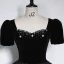 Élégant Noire Glitter Paillettes Robe De Bal 2023 Robe Boule Encolure Carrée Faux Diamant Manches Courtes Dos Nu Longue Promo Robe De Ceremonie