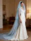 Simple Bleu Ciel Tulle Train De Balayage Voile De Mariée 2026