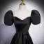 Simple Noire Satin Robe De Bal 2023 Princesse Encolure Carrée Gonflée Manches Courtes Dos Nu Train De Balayage Promo Robe De Ceremonie