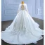 High-end White Satin Wedding Dresses 2022 Ball Gown Scoop Neck Long Sleeve Beading Lace Flower Sash Chapel Train Wedding