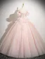 Chic / Beautiful Blushing Pink Beading Appliques Prom Dresses 2025 Ball Gown Off-The-Shoulder Short Sleeve Backless Floor-Length / Long Prom Formal Dresses