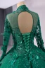 High-end Red Handmade  Beading Pearl Sequins Appliques Prom Dresses 2024 Ball Gown High Neck Long Sleeve Backless Chapel Train Prom Formal Dresses