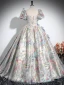 Fashion Multi-Colors Appliques Prom Dresses Ball Gown Square Neckline Short Sleeve Backless Floor-Length / Long Prom Formal Dresses