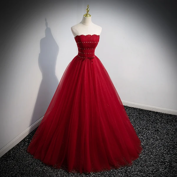 Chic / Belle Bordeaux Robe De Bal 2022 Princesse Encolure Carrée Paillettes Gonflée Manches Courtes Dos Nu Noeud Longue Promo Robe De Ceremonie