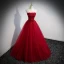 Chic / Belle Bordeaux Robe De Bal 2022 Princesse Encolure Carrée Paillettes Gonflée Manches Courtes Dos Nu Noeud Longue Promo Robe De Ceremonie