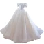 Charming Pearl White Rhinestone Wedding Dresses Prom Dresses 2022 Organza Ball Gown Off-The-Shoulder Short Sleeve Backless Floor-Length / Long Wedding
