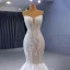Luxury / Gorgeous Sexy White Beading Pearl Glitter Wedding Dresses 2023 Trumpet / Mermaid Strapless Sleeveless Backless Sweep Train Wedding
